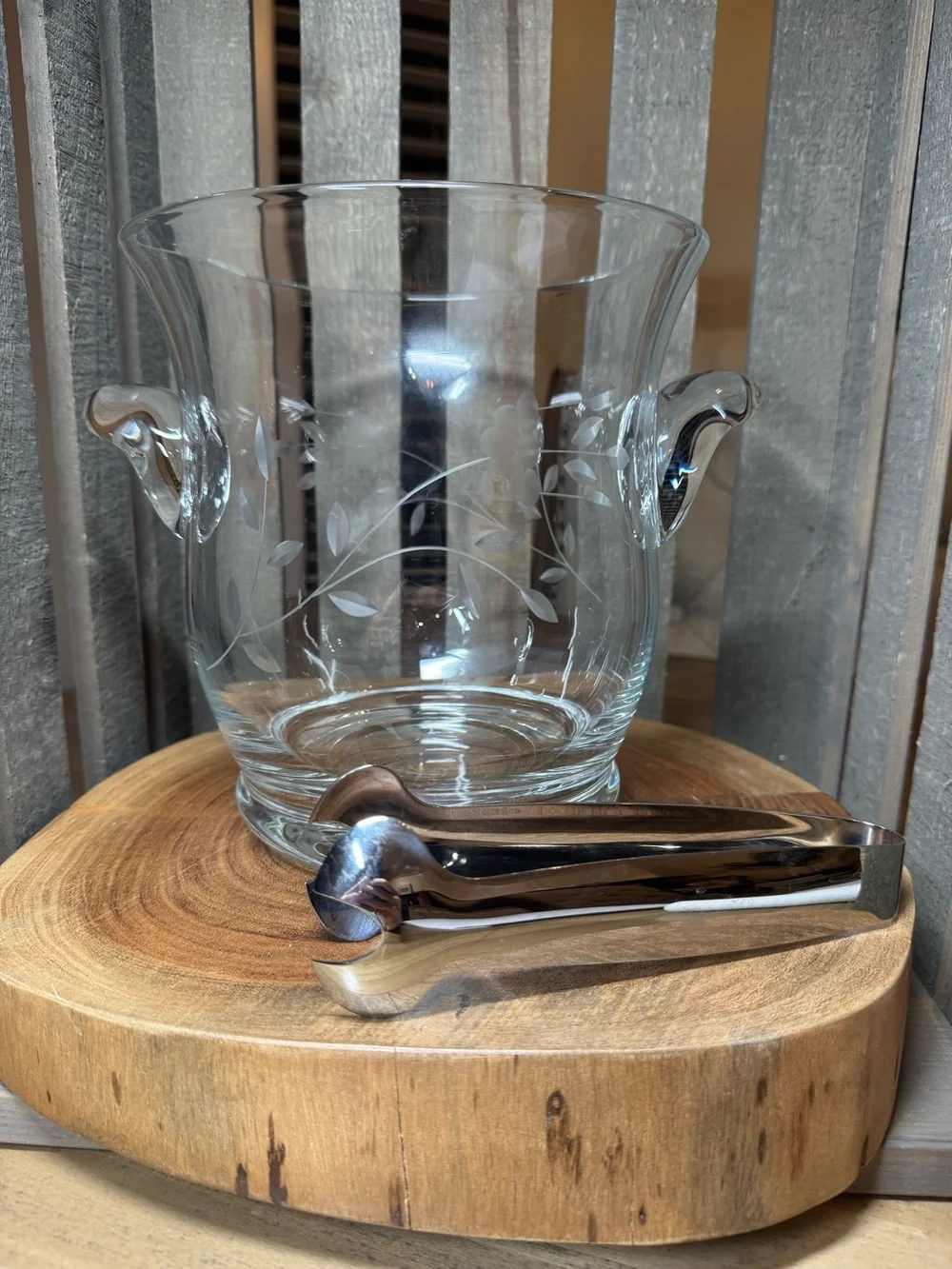 Vintage Princess House Heritage Crystal Ice Bucket with Tongs